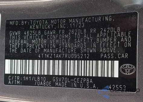 2024 Toyota Camry Xse V6 z USA, uszkodzony, nr VIN 4T1KZ1AK7RU095212